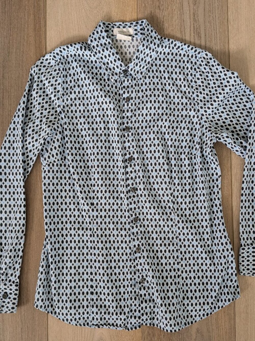 Women's Blue Polka Dot Van Heusen Button Up Dress Shirt